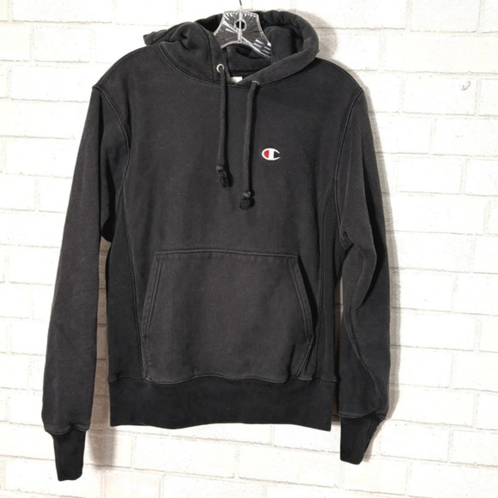 Mens Champion Reverse Weave Y2K Hoodie Small Black Heavyweight Cotton Pullover